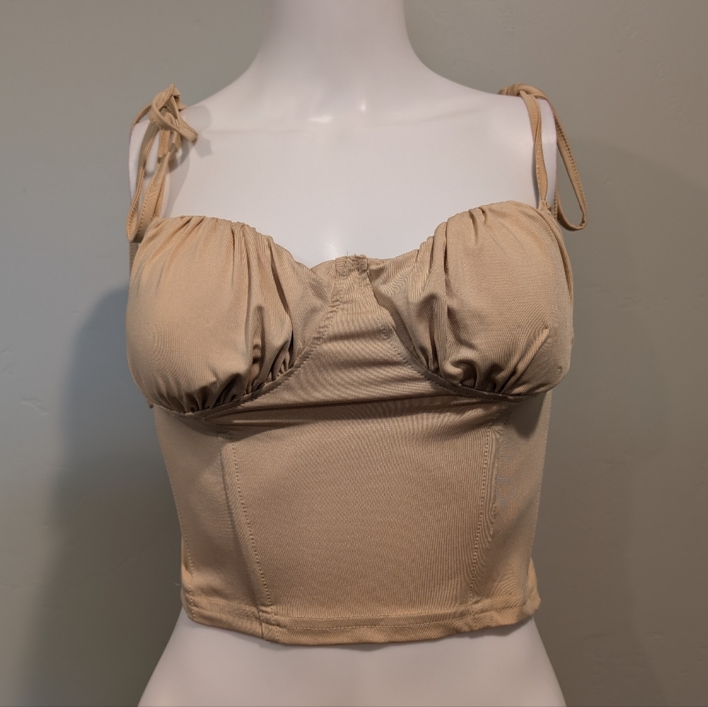 SHEIN Tan Neutral Nude Tie Strap Corset Crop Top Size Medium Tall
